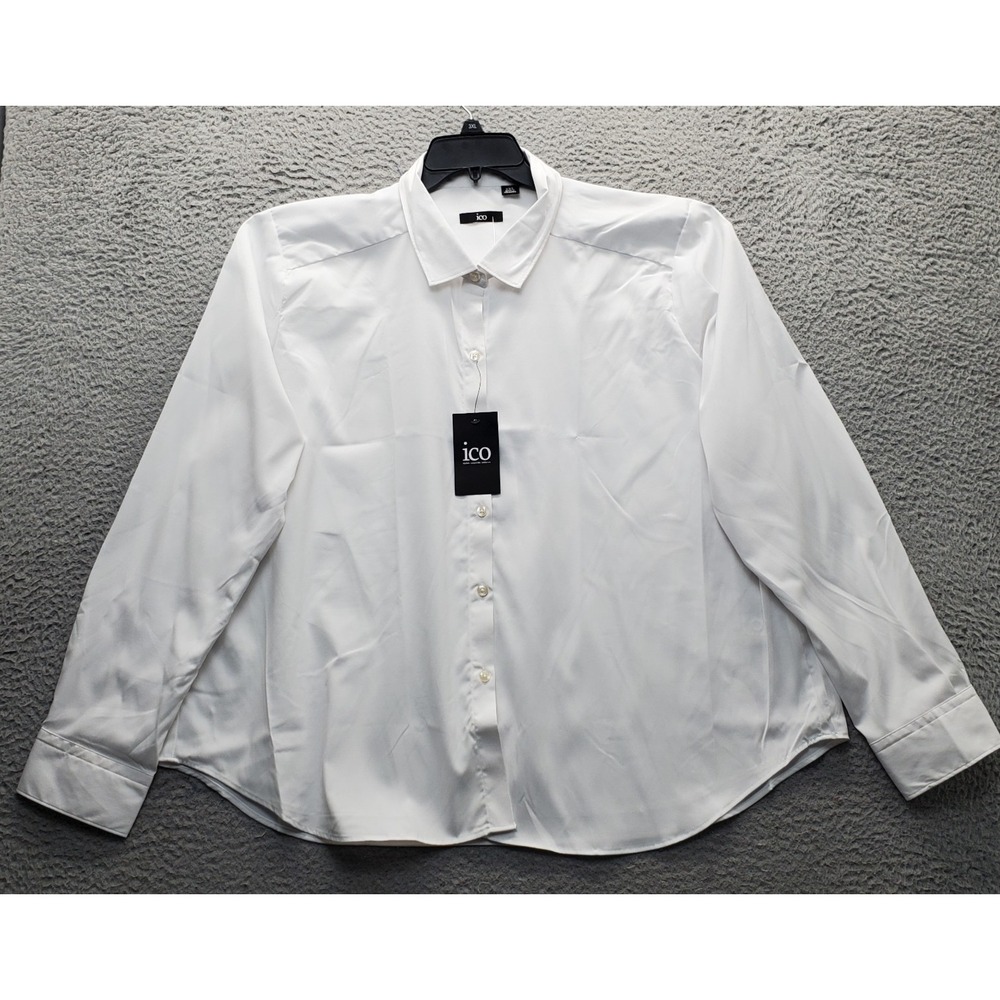 iCO Casual Shirt Womens‎ 2XL White Regular Fit Long Sleeve Collared Button Up